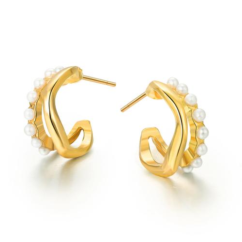 Pendiente de aleación de cinc con perlas plásticas, aleación de zinc, con Perlas plásticas, Joyería & para mujer, dorado, 14x6mm, Vendido por Par