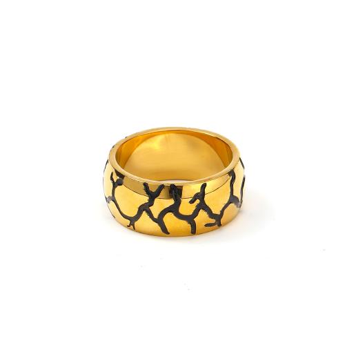 Titanium Steel Finger Ring, Vacuum Ion Plating & for woman & enamel, golden [