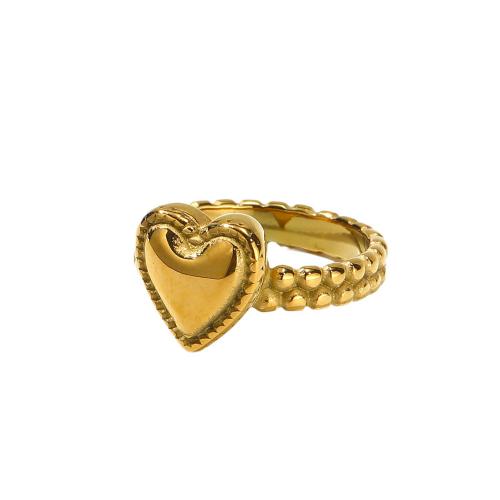 Titanium Steel Finger Ring, Heart, Vacuum Ion Plating & for woman, golden [