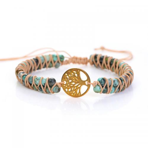 Gemstone Bracelets, Knot Cord, with Natural Stone & Zinc Alloy, Adjustable & fashion jewelry & Unisex Approx 17 cm 