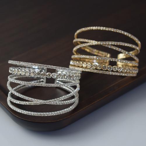 Iron Cuff Bangle, plated, fashion jewelry & for woman & with rhinestone diameter 62mm,width 62mm 