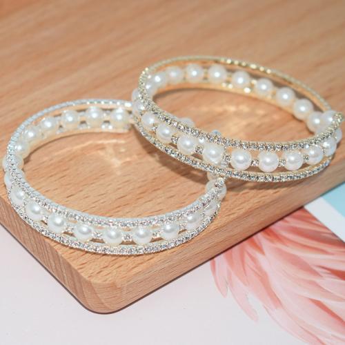 Iron Bangle, with Plastic Pearl, plated, fashion jewelry & for woman & with rhinestone diameter 55mm,width 10mm [