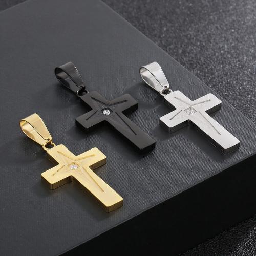 Stainless Steel Jewelry Necklace, 304 Stainless Steel, Cross, Vacuum Ion Plating, fashion jewelry & with rhinestone 