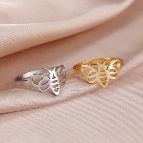 Stainless Steel Finger Ring, 304 Stainless Steel, Bee, Vacuum Ion Plating, fashion jewelry & Unisex thickness 1.1mm,width 10.7mm 