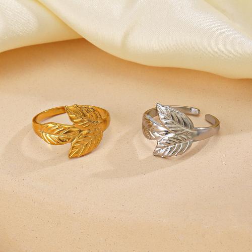 Stainless Steel Finger Ring, 304 Stainless Steel, Leaf, fashion jewelry & for woman inner diameter 17mm 