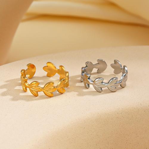 Stainless Steel Finger Ring, 304 Stainless Steel, Leaf, Vacuum Ion Plating, fashion jewelry & for woman inner diameter 17mm 