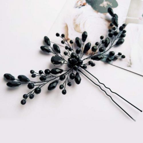 Hair Stick, Iron, with Crystal, fashion jewelry & for woman, black 