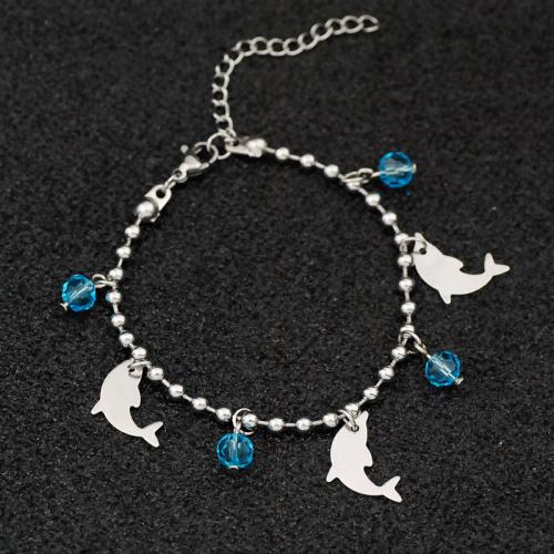 Stainless Steel Charm Bracelet, 304 Stainless Steel, with Acrylic, with 5cm extender chain, Dolphin, fashion jewelry & for woman, original color x17mm Approx 16 cm [