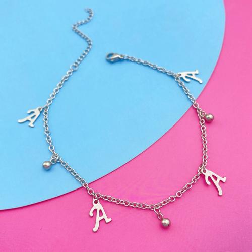 Stainless Steel Anklets Jewelry, 304 Stainless Steel, with 5cm extender chain, Alphabet Letter & fashion jewelry & for woman, original color, pendant about;12mm Approx 21 cm 