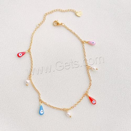 Stainless Steel Anklets Jewelry, 304 Stainless Steel, with Plastic Pearl, with 5cm extender chain, Teardrop, Vacuum Ion Plating, fashion jewelry & for woman & enamel x12mm,plastic mm Approx 22 cm 