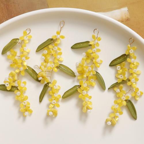 Hair Stick Findings, Glass Beads, with ABS Plastic Pearl & Acrylic, Flower, DIY, yellow 