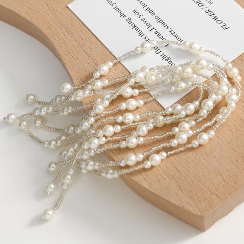 Hair Stick Findings, Seedbead, with ABS Plastic Pearl, DIY, white, 34mm 