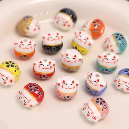 Hand Drawing Porcelain Beads, Cat, DIY Approx [