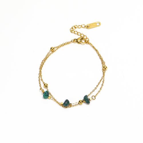 Titanium Steel Bracelet & Bangle, with turquoise, with 3CM extender chain, Vacuum Ion Plating, for woman, golden Approx 15 cm 