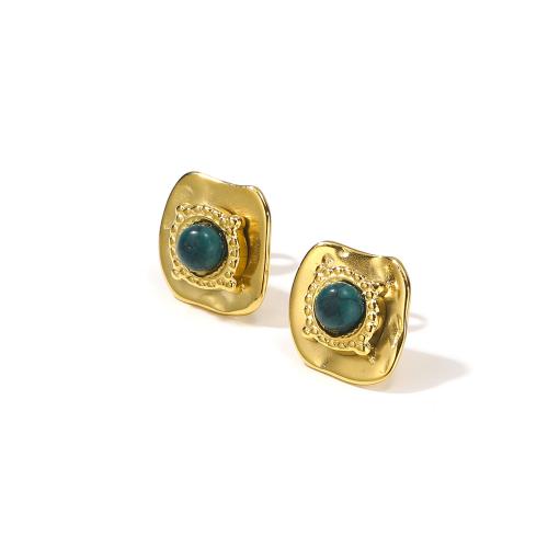 Titanium Steel Earrings, with turquoise, Vacuum Ion Plating, for woman, golden 