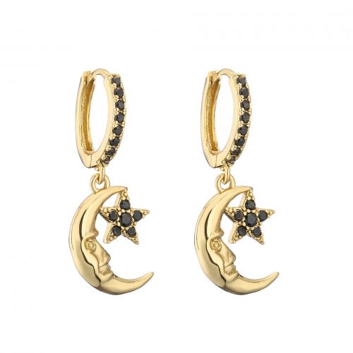 Cubic Zirconia Micro Pave Brass Earring, Moon, plated, micro pave cubic zirconia & for woman 