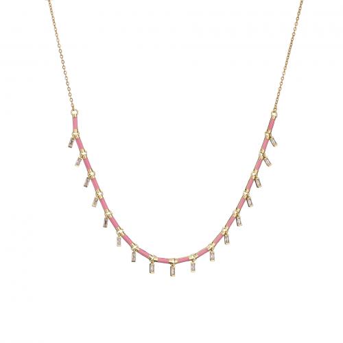 Brass Cubic Zirconia Necklace, with 5CM extender chain, plated, micro pave cubic zirconia & for woman & enamel Approx 40 cm 