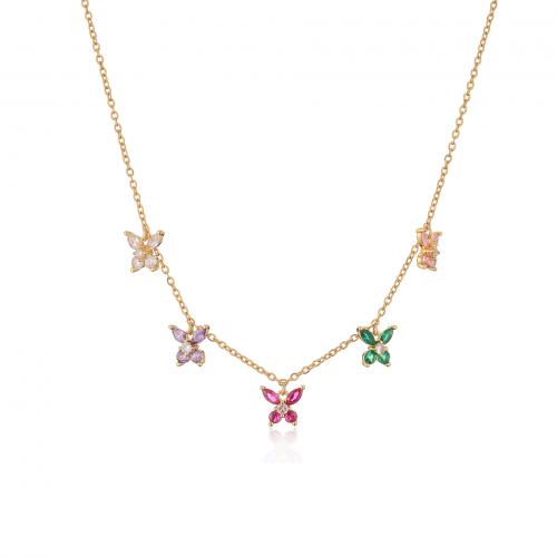 Messing Zirkonia Halskette, mit Verlängerungskettchen von 5CM, Schmetterling, plattiert, Micro pave Zirkonia & für Frau, goldfarben, Länge:ca. 40 cm, verkauft von PC