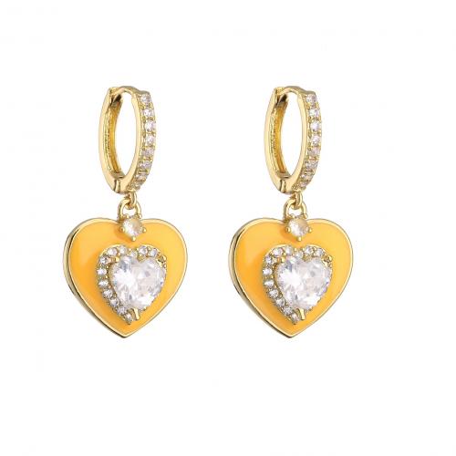 Cubic Zirconia Micro Pave Brass Earring, Heart, plated, micro pave cubic zirconia & for woman & enamel 