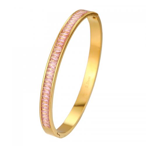 Titanium Steel Bangle, gold color plated, Unisex & micro pave cubic zirconia Inner Approx 50mm 