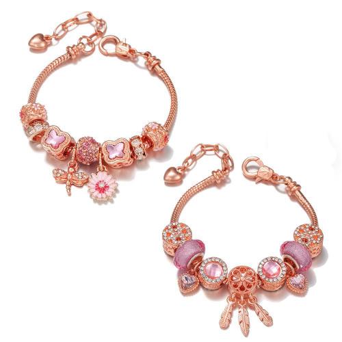 Brass European Bracelet, with zinc alloy bead & Resin, plated & for woman & with rhinestone 