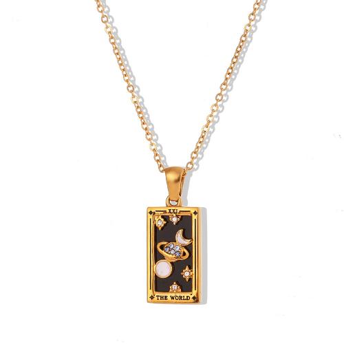 316L Stainless Steel Necklace, with 2inch extender chain, Rectangle, gold color plated & micro pave cubic zirconia & for woman & enamel Approx 15.7 Inch 