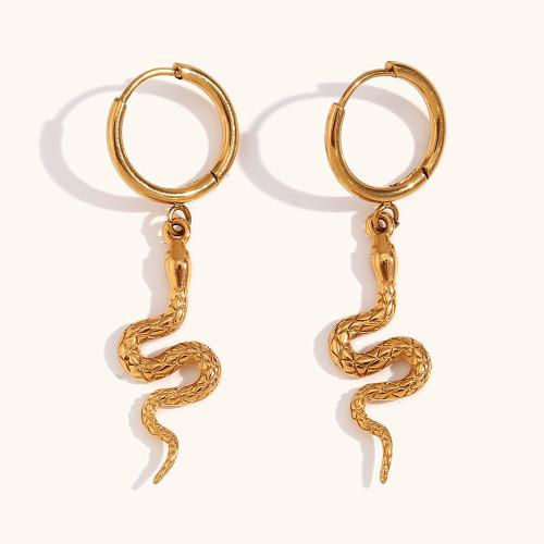 acier inoxydable 316L Boucles d'oreilles pendantes Hoop Huggie, serpent, Plaqué or 18K, bijoux de mode & pour femme Vendu par paire[