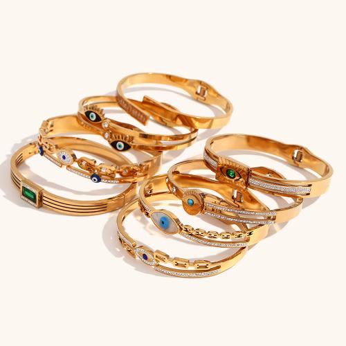 316L Stainless Steel Bangle, with turquoise & White Shell, 18K gold plated & micro pave cubic zirconia & for woman & enamel, Inner Approx 60mm 