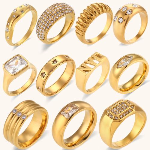 acero inoxidable 316L anillo, 18K chapado en oro, diverso tamaño para la opción & diferentes estilos para la opción & micro arcilla de zirconia cúbica & para mujer, tamaño:6-8, Vendido por UD