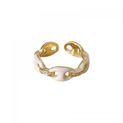 Brass Finger Ring, for woman & enamel & with rhinestone, diameter 20mm 