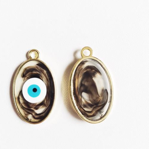 Zinc Alloy Evil Eye Pendant, Flat Oval, gold color plated, DIY & enamel 