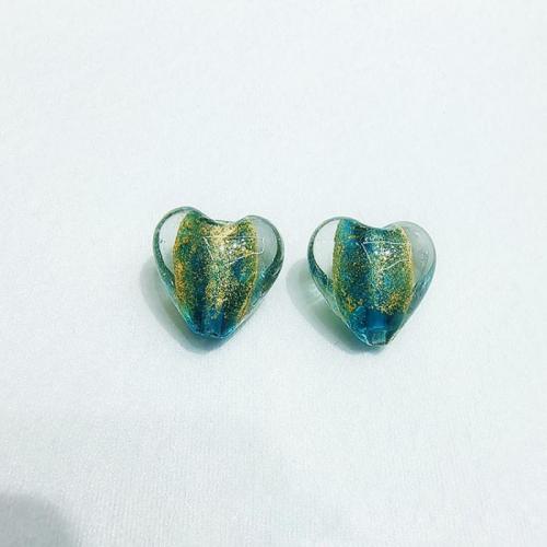 Gold Foil Lampwork Beads, with Gold Foil, Heart, DIY 