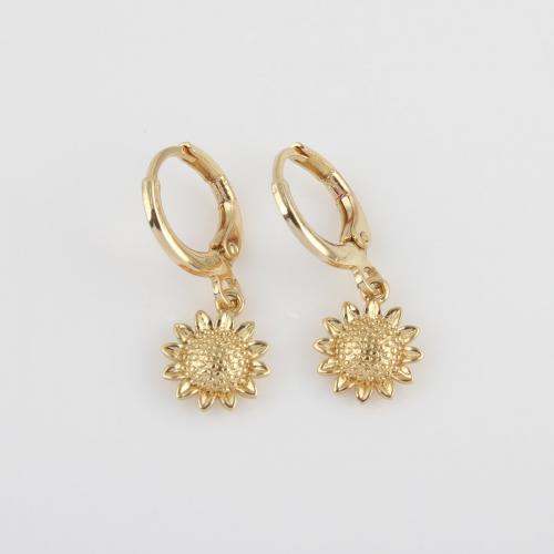 Brass Drop Earring, Sunflower, gold color plated, for woman 