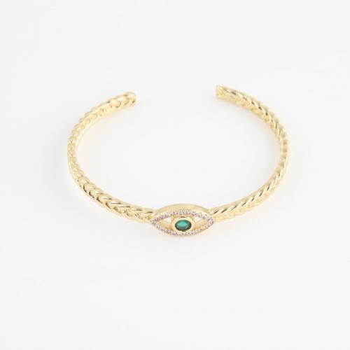 Ouverture Bracelets en cuivre, laiton, Placage de couleur d'or, pavé de micro zircon & pour femme, vert Vendu par PC