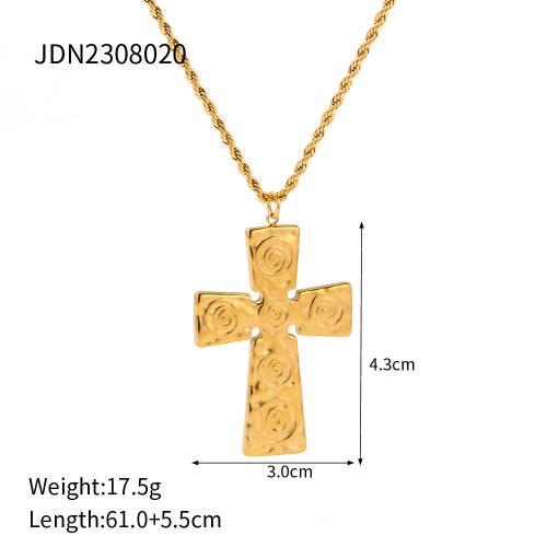 Stainless Steel Jewelry Necklace, 304 Stainless Steel, with 5.5cm extender chain, Cross, plated, fashion jewelry, golden cm 