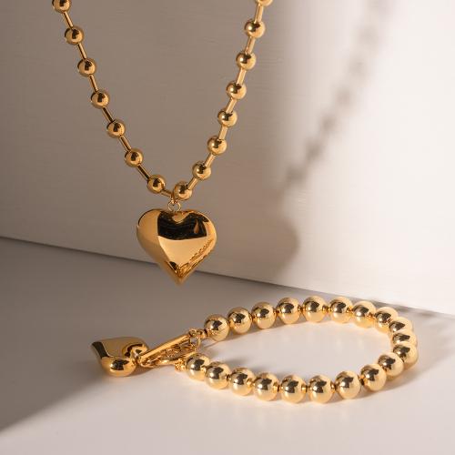 Fashion Stainless Steel Jewelry Sets, 304 Stainless Steel, Heart, plated, fashion jewelry golden 