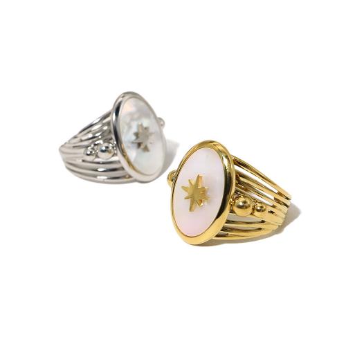 Stainless Steel Finger Ring, 304 Stainless Steel, with Pearl Oyster, 18K gold plated, fashion jewelry & for woman 