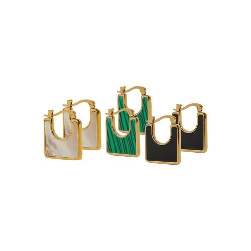 Stainless Steel Leverback Earring, 304 Stainless Steel, with Pearl Oyster & Malachite, 18K gold plated, fashion jewelry & for woman, 22mm 