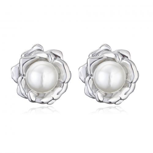 Cubic Zirconia Micro Pave Brass Earring, with Plastic Pearl, plated & micro pave cubic zirconia & for woman 