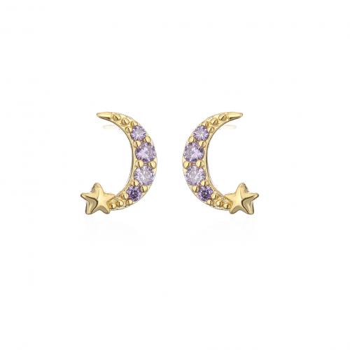 Cubic Zirconia Micro Pave Brass Earring, Moon and Star, plated, micro pave cubic zirconia & for woman 
