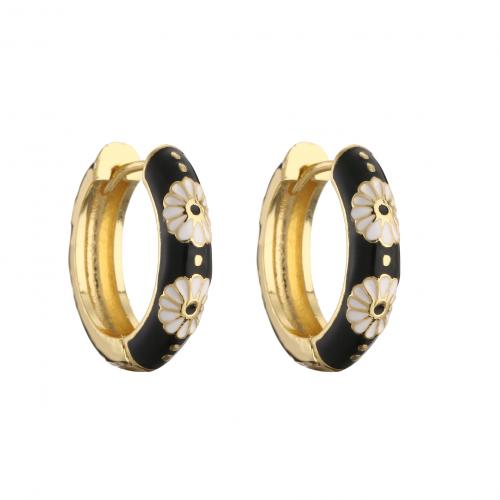 Brass Huggie Hoop Earring, plated, for woman & enamel 