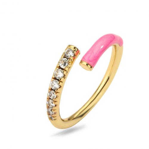 Cubic Zirconia Micro Pave Brass Finger Ring, plated, micro pave cubic zirconia & for woman & enamel 
