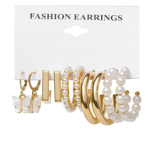 aleación de zinc Aretes, con Perlas plásticas & Acrílico, chapado en color dorado, Joyería & para mujer, earring length 20-50mm, Vendido por Set