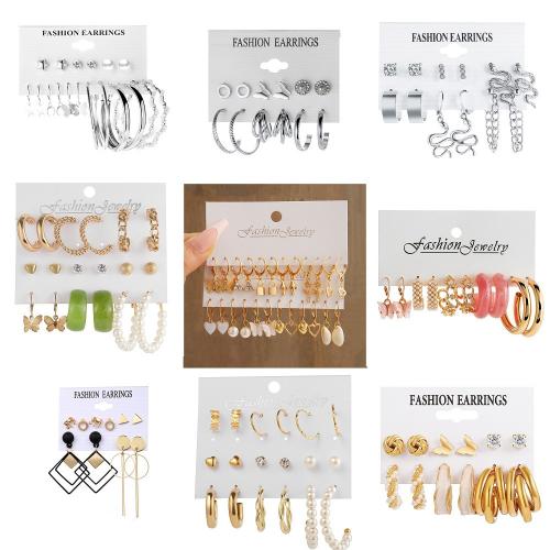 Zinc Alloy Earring Set, with Plastic Pearl & Acrylic, plated & for woman & with rhinestone, earring length 10-60mm 