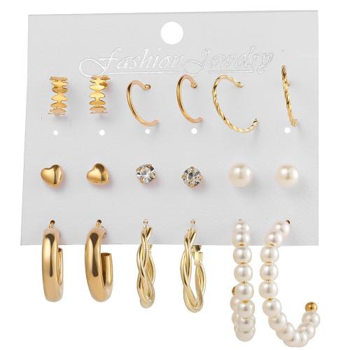 aleación de zinc Aretes, con resina & Perlas plásticas, chapado, diferentes estilos para la opción & para mujer & con diamantes de imitación, earring length 10-80mm, Vendido por Set