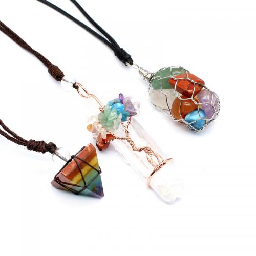 Gemstone Necklaces, with Knot Cord & leather cord & Zinc Alloy, plated, fashion jewelry & Unisex Approx 60 cm 