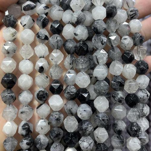 Perles Quartz rutile, Quartz rutile noir, polygone, DIY & normes différentes pour le choix & facettes, couleurs mélangées Environ 38 cm, Vendu par brin