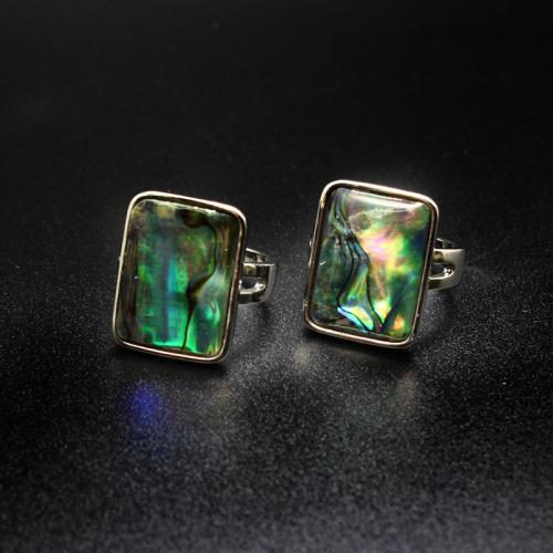 Shell Finger Ring, Abalone Shell, with Brass, Rectangle, silver color plated, fashion jewelry & Unisex, multi-colored, Shell x18mm,inner mm 