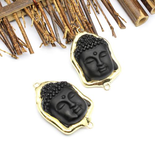Gemstone Connector, Natural Stone, with Brass, Buddha, gold color plated, fashion jewelry & DIY & 1/1 loop & frosted 