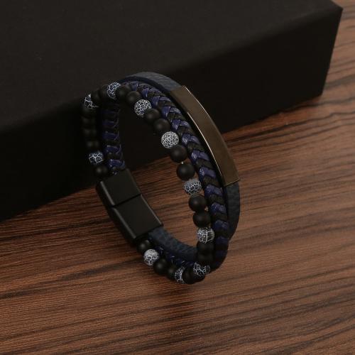 bracelet de cordon en PU , cuir PU, avec Acier inoxydable 304, Placage, bijoux de mode & différents matériaux pour le choix & pour homme, plus de couleurs à choisir Environ 21 cm, Vendu par PC